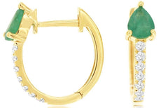 .82CT DIAMOND & AAA EMERALD 14KT YELLOW GOLD PEAR SHAPE & ROUND HUGGIE EARRINGS