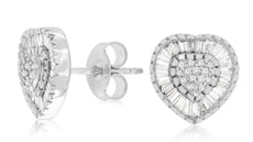 ESTATE .54CT DIAMOND 14KT WHITE GOLD ROUND & BAGUETTE HEART SHAPE STUD EARRINGS