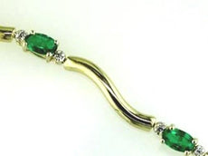 1.64CT DIAMOND & AAA EMERALD 14KT YELLOW GOLD 3D OVAL & ROUND TENNIS BRACELET