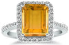 4.54CT DIAMOND & AAA CITRINE 14KT WHITE GOLD EMERALD CUT & ROUND ENGAGEMENT RING