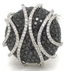 LARGE 5.50CT WHITE & BLACK DIAMOND 18KT WHITE GOLD CIRCULAR DOME SHAPE FUN RING