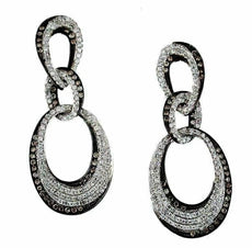 ESTATE 1.55CT WHITE & CHOCOLATE FANCY DIAMOND 14K WHITE GOLD 3D HANGING EARRINGS