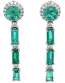 5.63CT DIAMOND & AAA EMERALD 18KT WHITE GOLD ROUND & EMERALD CUT FLOWER EARRINGS