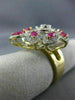 ESTATE LARGE 3.69CT DIAMOND & AAA RUBY 14KT WHITE & YELLOW GOLD FLOWER LEAF RING