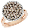 1.31CT WHITE & CHOCOLATE FANCY DIAMOND 14KT ROSE GOLD 3D CLUSTER ROUND HALO RING