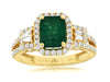 2.18CT DIAMOND & AAA EMERALD 14KT YELLOW GOLD BAGUETTE & ROUND SQUARE HALO RING