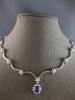 LARGE & LONG 4.60CT DIAMOND & AAA TANZANITE 14KT WHITE GOLD FLOWER DROP NECKLACE