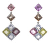 24.82CT AAA MULTI COLOR SAPPHIRE 18KT WHITE GOLD 3D EMERALD CUT HANGING EARRINGS