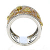 LARGE .90CT WHITE PINK & FANCY YELLOW DIAMOND 18K TRI COLOR GOLD HEART LOVE RING