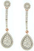ESTATE 1.05CT DIAMOND 14KT WHITE & ROSE GOLD CLUSTER TEAR DROP HANGING EARRINGS