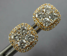 ESTATE 1.18CT DIAMOND 18KT ROSE GOLD 3D CLUSTER FLOWER SQUARE HALO STUD EARRINGS