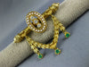 ANTIQUE .35CT DIAMOND EMERALD & PEARL 14KT YELLOW GOLD FILIGREE BROOCH PIN #876