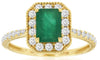 1.5CT DIAMOND & AAA EMERALD 14KT YELLOW GOLD 3D ROUND & BAGUETTE ENGAGEMENT RING