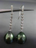 ESTATE LARGE .36CT DIAMOND 18KT WHITE GOLD AAA TAHITIAN PEARL ELONGATED EARRINGS