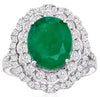 LARGE 6.56CT DIAMOND & AAA EMERALD 14KT WHITE GOLD OVAL & ROUND ENGAGEMENT RING