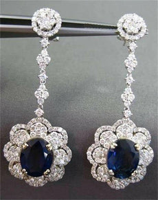 ANTIQUE LARGE 13.33CTW DIAMOND & AAA SAPPHIRE 18KT WHITE GOLD HANGING EARRINGS