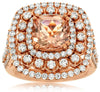 LARGE 3.65CT DIAMOND & AAA MORGANITE 14KT ROSE GOLD CUSHION CUT STATEMENT RING