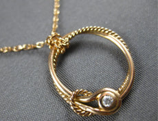 .03CT DIAMOND 14KT ROSE GOLD 3D SOLITAIRE LOVE KNOT CIRCLE OF LIFE FUN NECKLACE
