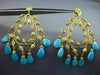 ESTATE EXTRA LARGE 1.25CT DIAMOND & TURQUOISE 18KT YELLOW GOLD HANGING EARRINGS