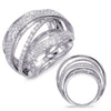 LARGE 2.15CT DIAMOND 14KT WHITE GOLD 3D CLASSIC MULTI ROW CRISS CROSS LOVE RING