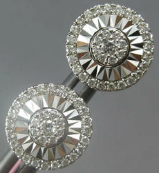 ESTATE .29CT DIAMOND 18KT WHITE GOLD 3D ROUND PAVE SUNBURST FLOWER STUD EARRINGS