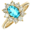 ESTATE 1.70CT DIAMOND & AAA BLUE TOPAZ 14KT YELLOW GOLD OVAL & ROUND FLOWER RING