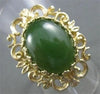ANTIQUE LARGE NATURAL JADE 14KT YELOW GOLD FLOWER FILIGREE RING #2741