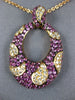 LARGE 2.63CT DIAMOND & AAA PINK SAPPHIRE 18KT ROSE GOLD 3D OVAL LEAF FUN PENDANT