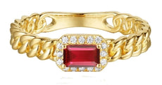 .39CT DIAMOND & AAA RUBY 14KT YELLOW GOLD EMERALD CUT & ROUND FLEXIBLE FUN RING