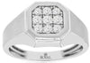 LARGE .50CT DIAMOND 14KT WHITE GOLD ROUND PAVE OCTAGON MATTE & SHINY MENS RING
