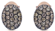 .74CT CHOCOLATE FANCY DIAMOND 14KT ROSE GOLD 3D CLASSIC PAVE OVAL STUD EARRINGS