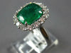 ESTATE LARGE 3.19CT DIAMOND & AAA EMERALD 18K WHITE GOLD CUSHION ENGAGEMENT RING