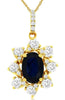 1.47CT DIAMOND & AAA SAPPHIRE 14KT YELLOW GOLD 3D OVAL FLOWER FLOATING PENDANT