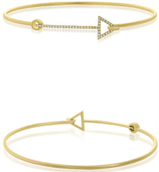 .13CT DIAMOND 14KT YELLOW GOLD CLASSIC ARROW TO YOUR HEART FUN BANGLE BRACELET