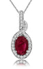 1.02CT DIAMOND & AAA RUBY 14KT WHITE GOLD 3D OVAL & ROUND SOLITAIRE HALO PENDANT
