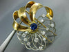 ANTIQUE LARGE 2.80CT DIAMOND & AAA SAPPHIRE 14KT 2 TONE GOLD FLOWER BROOCH #2402