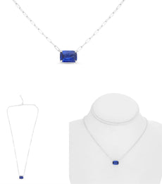 2.93CT AAA SAPPHIRE 14KT WHITE GOLD CUSHION SOLITAIRE SQUARE ADJUSTABLE NECKLACE