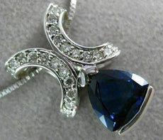 ANTIQUE 2.36CT DIAMOND & AAA SAPPHIRE 18K WHITE GOLD 3D TRILLION PENDANT #10391