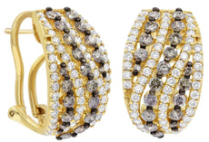 LARGE 2.60CT WHITE & FANCY CHOCOLATE DIAMOND 14KT YELLOW & BLACK GOLD EARRINGS
