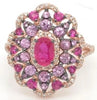 2.06CT DIAMOND & AAA PINK SAPPHIRE & AAA RUBY 14KT ROSE GOLD 3D FLOWER LOVE RING