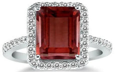 4.8CT DIAMOND & AAA GARNET 14KT WHITE GOLD EMERALD CUT & ROUND FILIGREE FUN RING