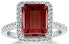 4.8CT DIAMOND & AAA GARNET 14KT WHITE GOLD EMERALD CUT & ROUND FILIGREE FUN RING