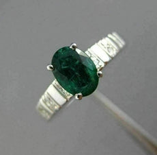 ESTATE 1.02CT DIAMOND & AAA EMERALD 14KT WHITE GOLD OVAL ENGAGEMENT RING #25511