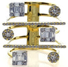 LARGE 1.1CT DIAMOND 18KT 2 TONE GOLD ROUND & BAGUETTE DOUBLE BAR MULTI ROW RING