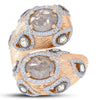 EXTRA LARGE 4.2CT WHITE ROSE CUT & MULTI COLOR DIAMOND 18KT ROSE GOLD SNAKE RING