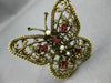 ANTIQUE LARGE 1.26CT AAA GARNET & PEARL 14KT YELLOW GOLD 3D BUTTERFLY BROOCH PIN