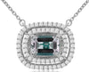 1.18CT DIAMOND & AAA AQUAMARINE 14K WHITE GOLD EMERALD CUT & ROUND LOVE NECKLACE
