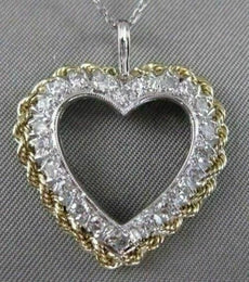 ESTATE DIAMOND 14KT WHITE & YELLOW GOLD ROPE FILIGREE OPEN HEART PENDANT #20123