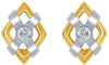 .50CT DIAMOND 14K WHITE & YELLOW GOLD SOLITAIRE SQUARE GEOMETRICAL STUD EARRINGS