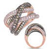 LARGE 3.69CT WHITE & MOCHA DIAMOND 14KT ROSE GOLD CRISS CROSS ANNIVERSARY RING